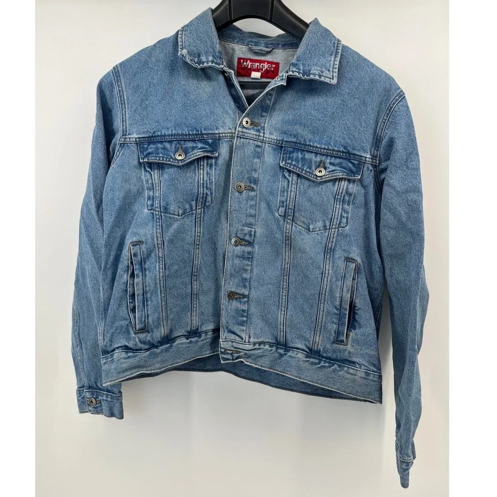 Wrangler Denim Trucker Jacket Mens XL Blue Hero Vintage Disstressed Button Up